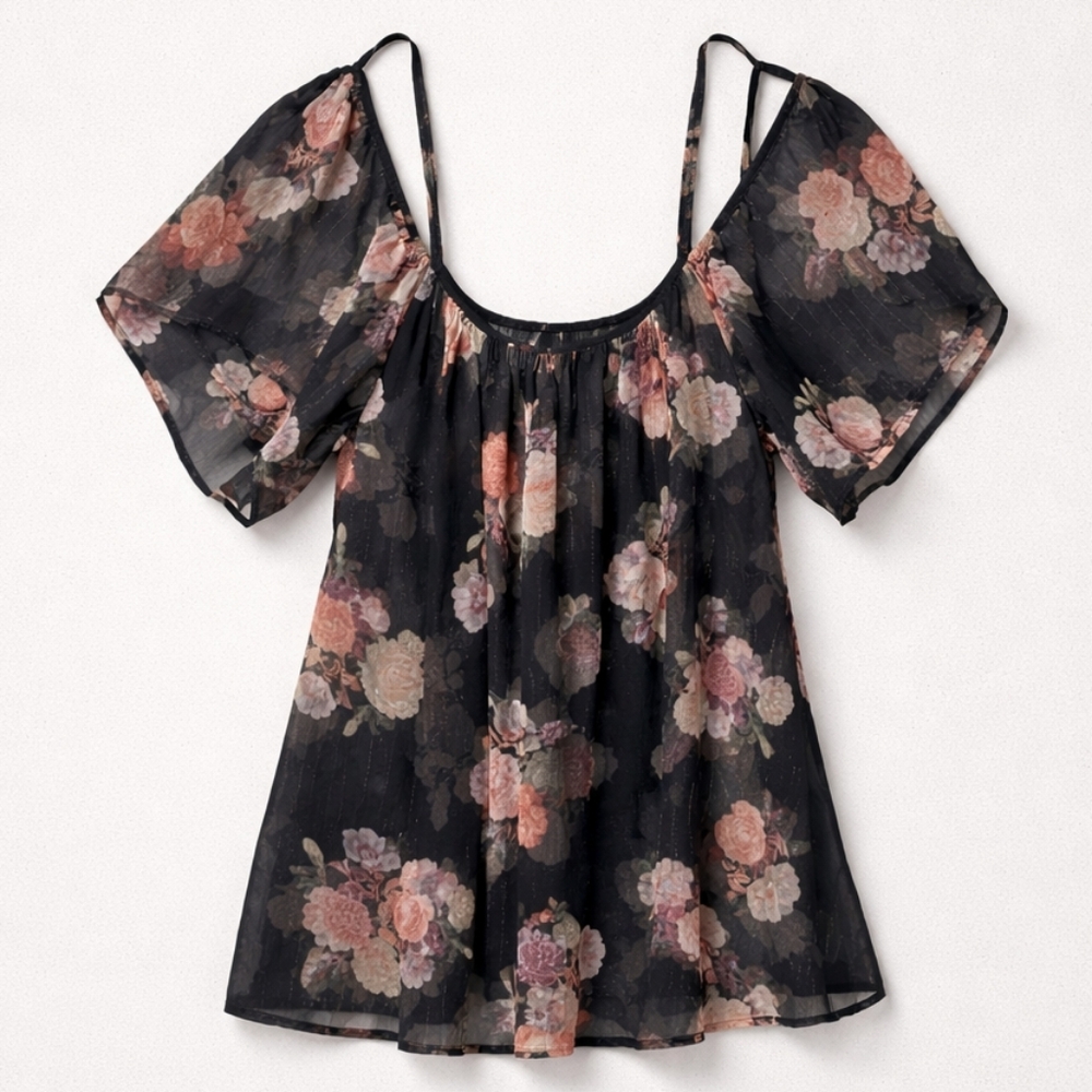 106 Torrid 1 1X Black Floral Sheer Top
